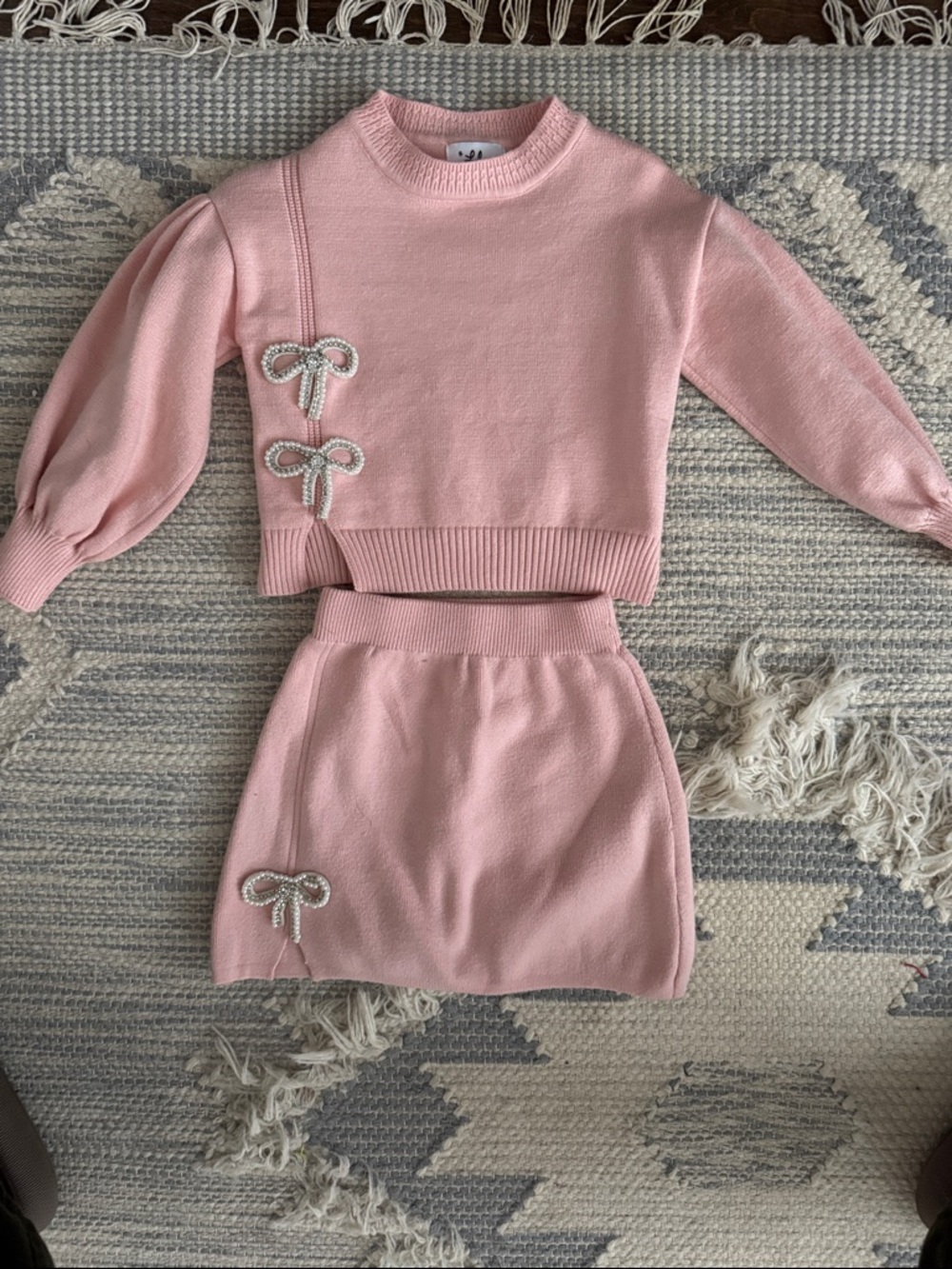 Lola + The Boys Pink Knit Bow Accent Sweater & Skirt Set